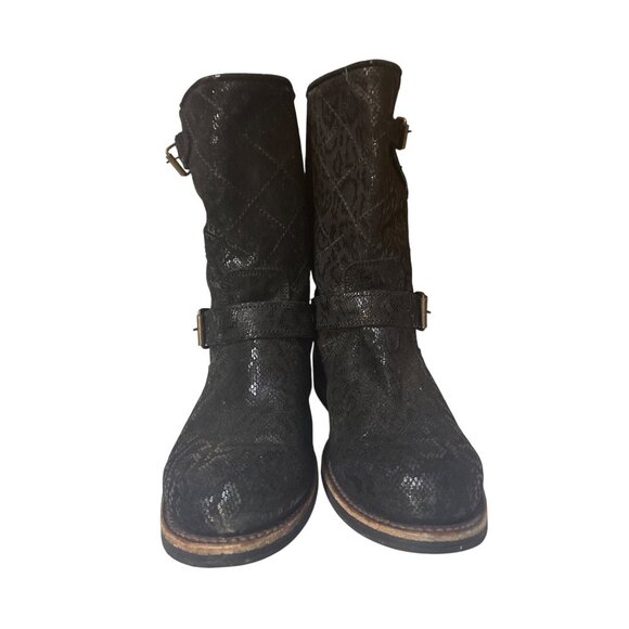 Cofi Womens Black Snake Embossed Leather Buckle Boots Size 10 - Picture 2 of 8